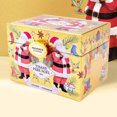 Boîte métal illustrée de la tisane Père Noël rooibos et mandarine bio