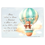 Plaque en métal personnalisée pour naissance modèle Ourson montgolfière