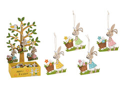COM-FOUR 12x Lapins à Suspendre Décoratifs En Bois - Décorations Pâques Multicolores