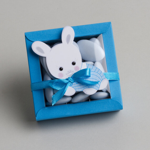 Lot de 2 boites à dragées Nina Petit modèle lapin bleu sans ruban