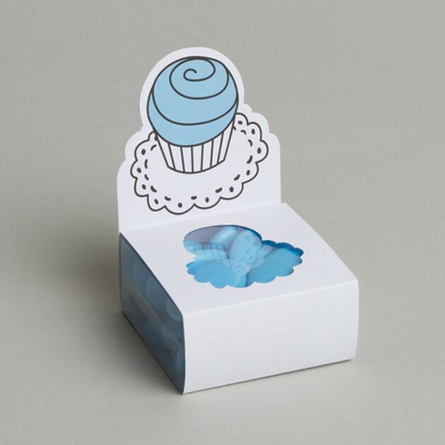 Ballotins à dragées - boites à dragées carré Relief Cupcake x6 Bleu