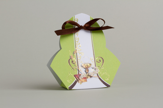 Lot de 10 boîtes à dragées Sac Monique Communion Calice Vert