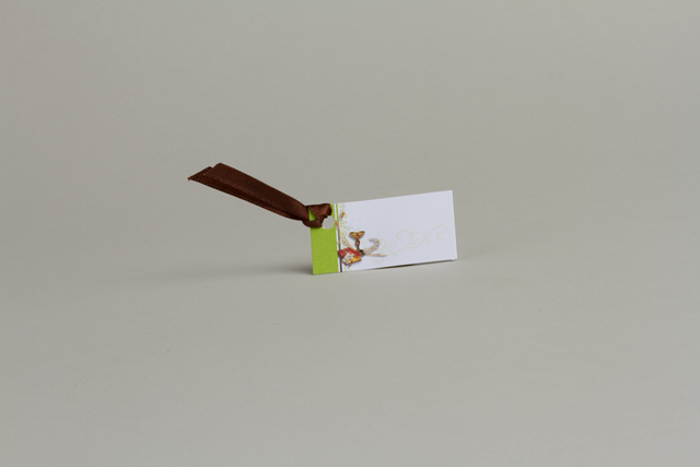 Lot de 12 étiquettes carré pour boîtes à dragées Communion Calice Vert