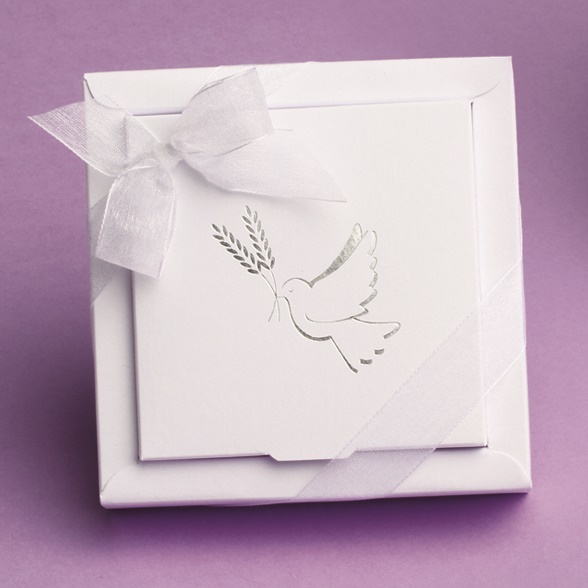 Lot de 2 boîtes à dragées Nina Grand modèle Communion Colombe Blanche Argent