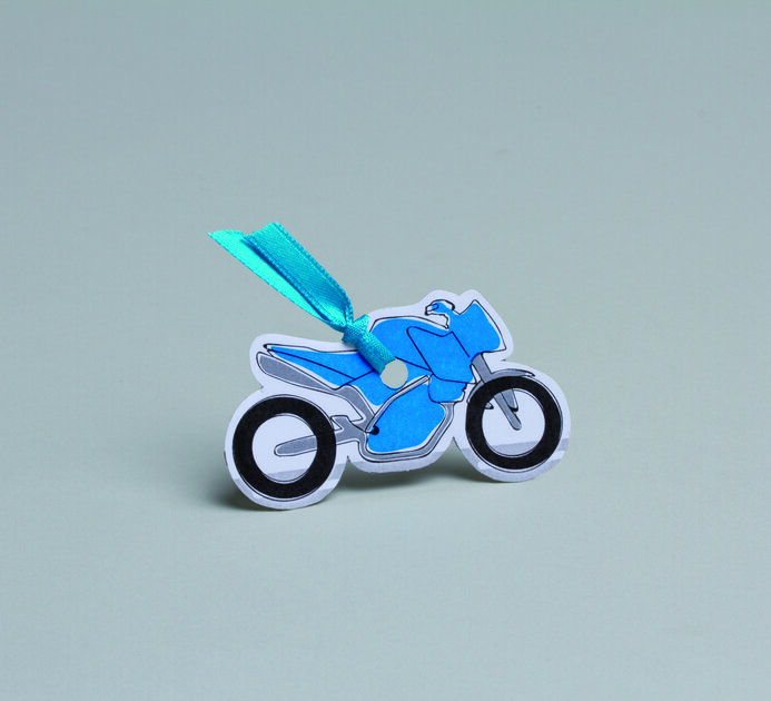 Lot de 12 étiquettes forme moto bleu pour boîtes à dragées thème moto