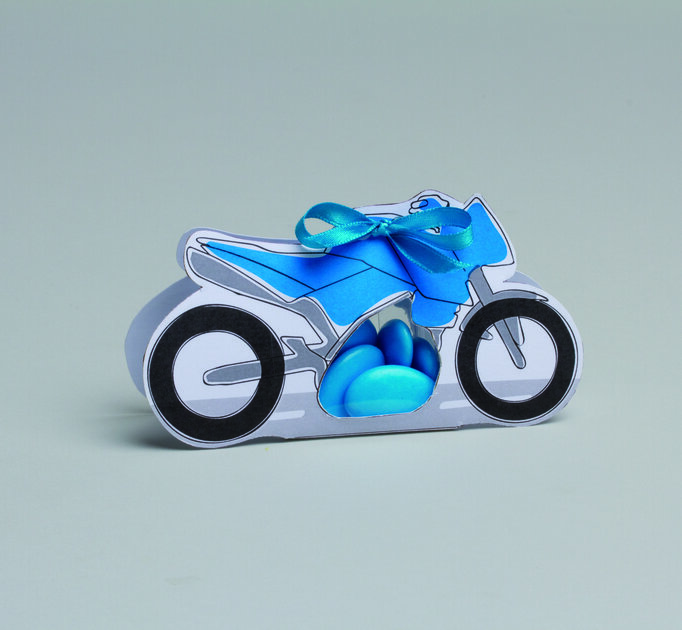 Lot de 6 boites à dragées forme Moto Bleu sans ruban