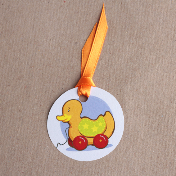étiquettes ronde pour boîtes à dragées thème canard à roulettes