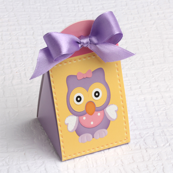 boites à dragées Forme Iris thème hibou lilas