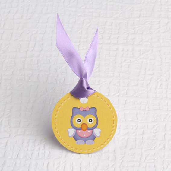 étiquettes ronde pour boîtes à dragées thème Hibou chouette lilas