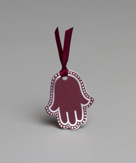 Lot de 12 étiquettes thème main de Fatma couleur bordeaux argent