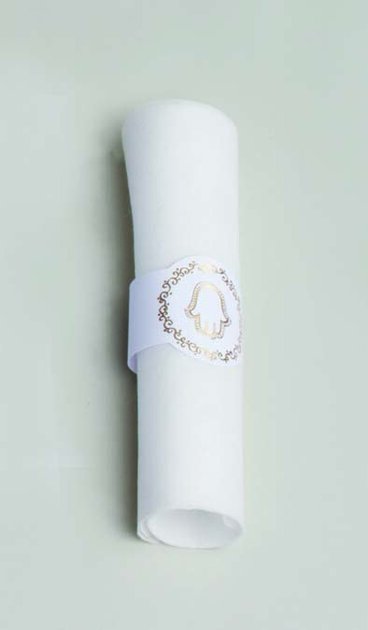 Lot de 12 ronds de serviette thème main de Fatma couleur blanc or