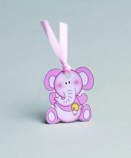 Lot de 12 étiquettes thème éléphant rose