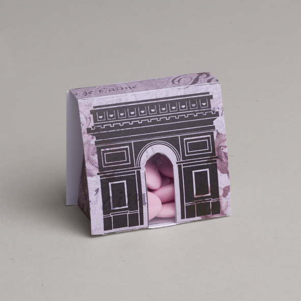 Lot de 6 ballotins à dragées forme Arc de Triomphe avec étui thème Paris