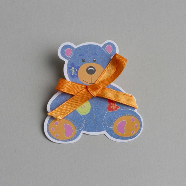 Lot de 10 étiquettes Forme ourson bouton pour boîtes à dragées sans ruban