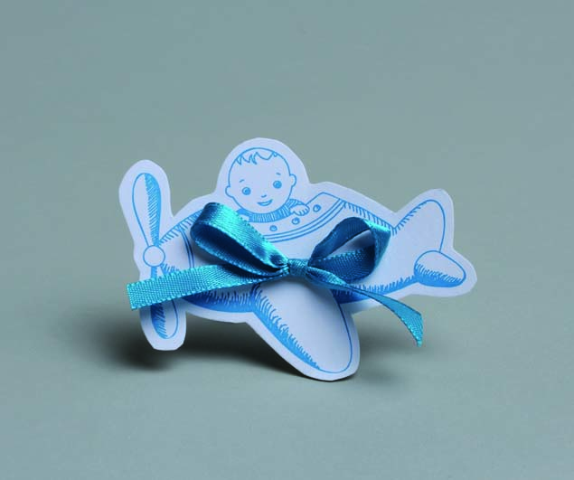 Lot de 12 étiquettes Forme Aviateur pour boîtes à dragées sans ruban