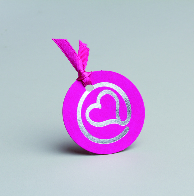 Lot de 12 étiquettes Forme ronde Arobase fuchsia pour boîtes à dragées sans ruban