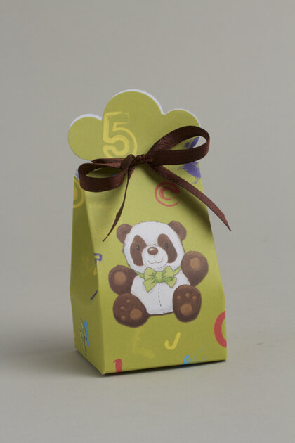 10 Ballotins à dragées Communion- boites à dragées Forme lola motif panda noeud vert