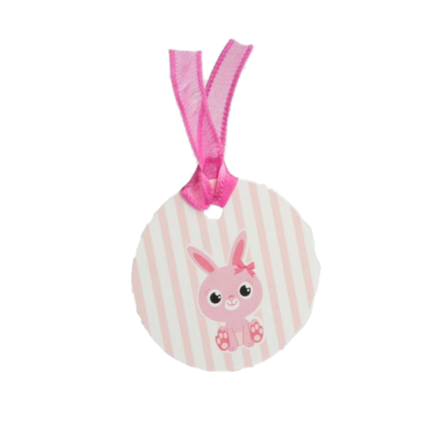 etiquette ronde lapin rose