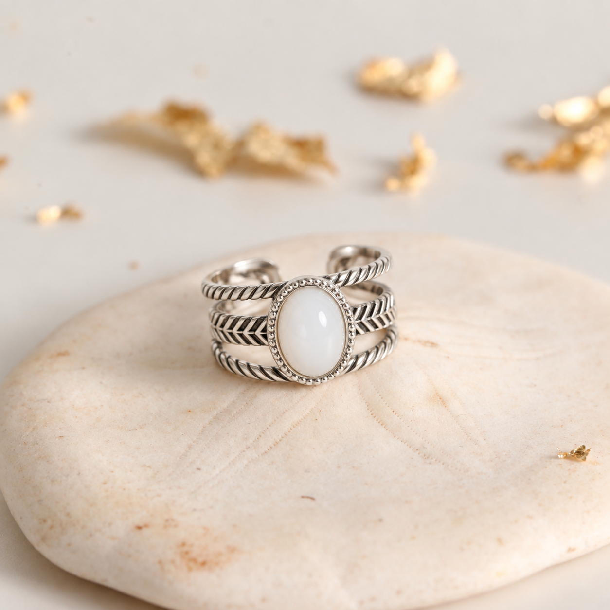 Bague Artémis - Argenté/Agate Blanche