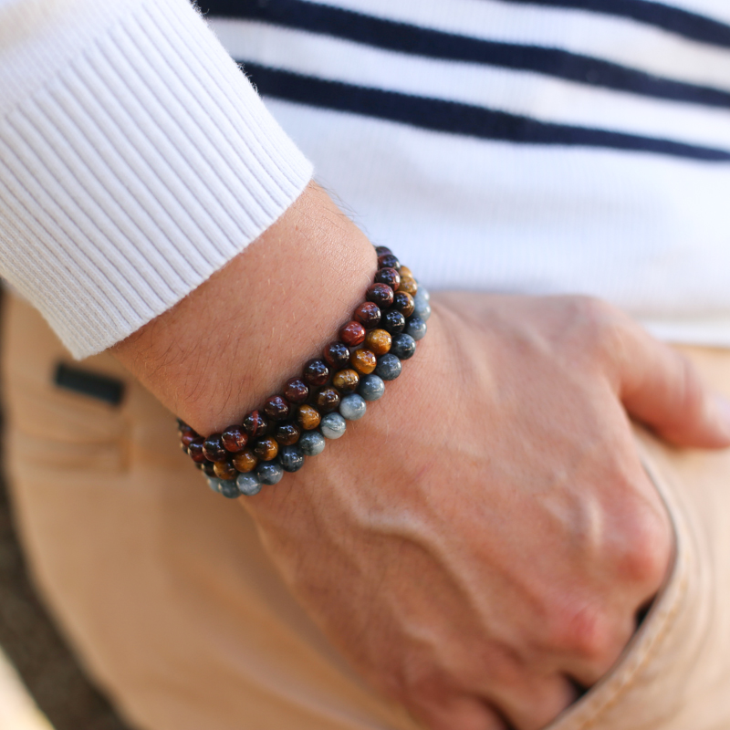 Bracelet de perles en pierre naturelle Tigre Taureau et Faucon