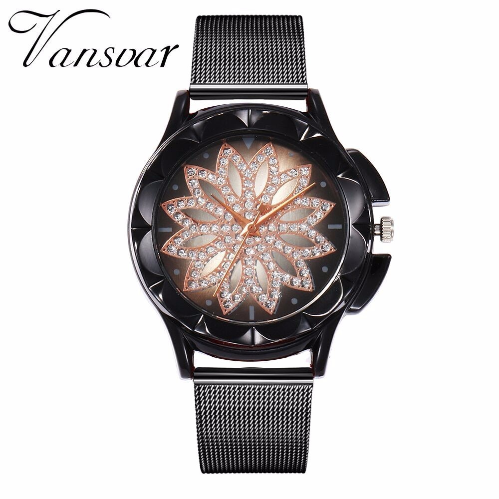 Drop-Shipping-Mode-Femmes-Fleur-Strass-Montre-Bracelet-De-Luxe-Casual-Or-Rose-Acier-Ceinture-Montre