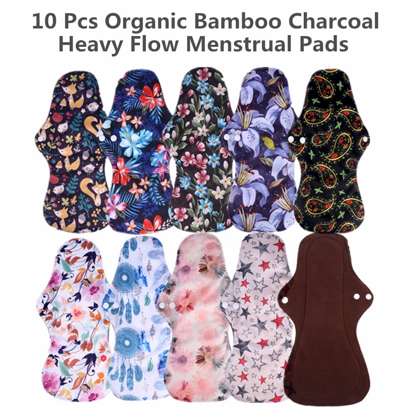 Simfamily-10-pi-ces-Charbon-de-Bambou-bio-lavable-D-hygi-ne-tampons-menstruels-flux