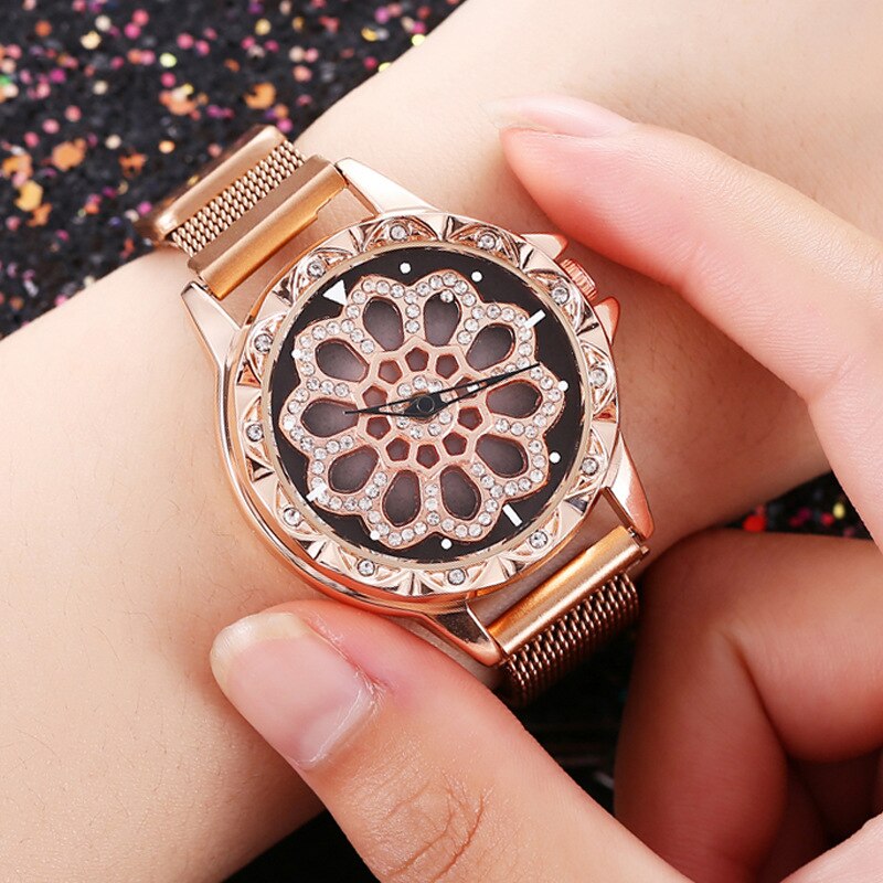 Mode-nouveau-Style-vider-disque-rotatif-montre-aimant-Douyin-vente-chaude-Fortunes-montre-femmes