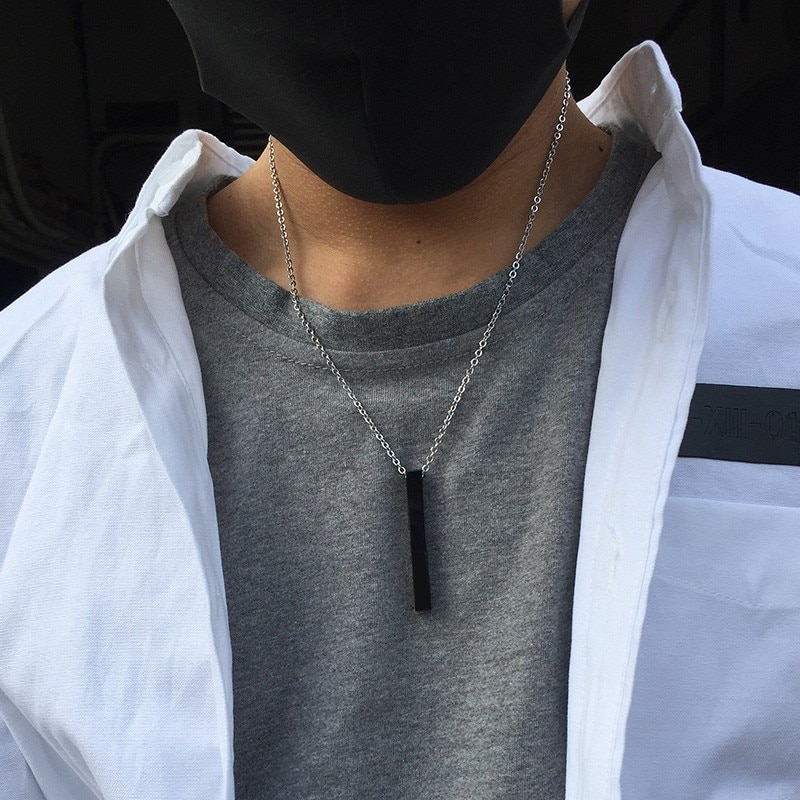 Long-Bar-Vertical-Collier-Pour-homme-femme-En-Noir-Or-Argent-Couleur-Initiale-Pendentif-acier-inoxydable