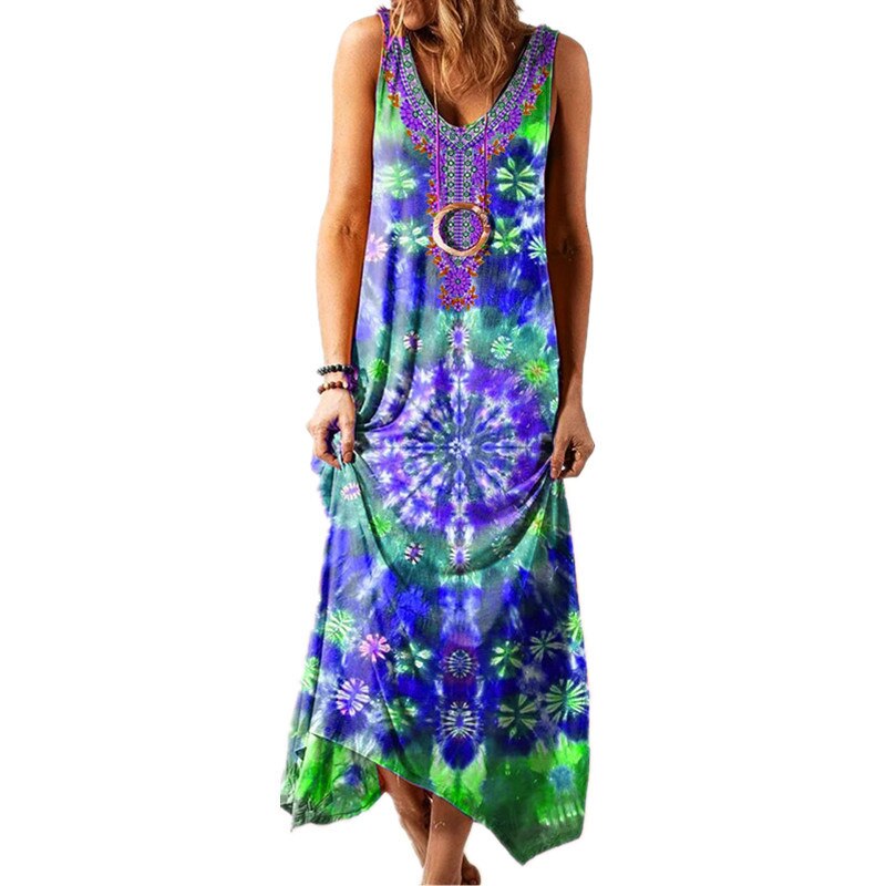 Robe-moulante-imprim-e-Y2K-pour-femmes-tenue-d-t-Sexy-sans-manches-style-Boho-ample