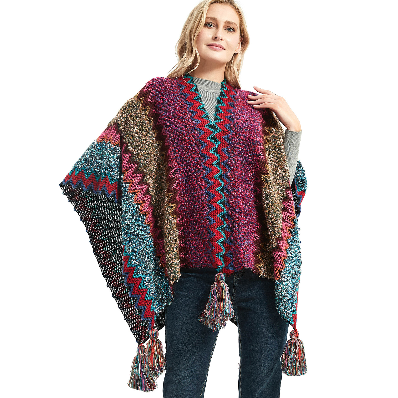 Luxe-Winter-Gebreide-Sjaal-Voor-Vrouwen-Poncho-Warm-Breien-Sjaal-Vrouwelijke-Shawl-Wraps-Knit-Wrap-Kwastje