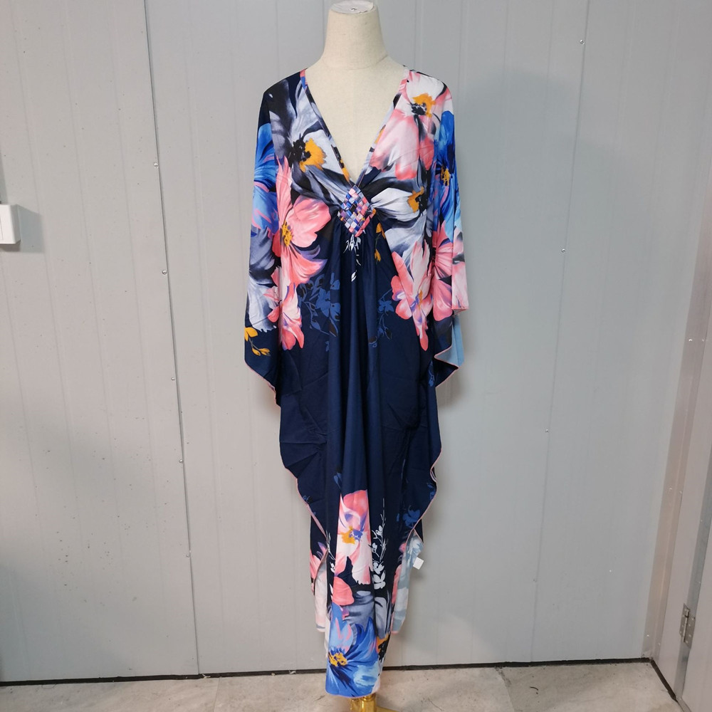 Robe-De-Plage-longue-style-Boho-imprim-Floral-grande-taille-ample-Cover-up-Kaftan-tunique-pour