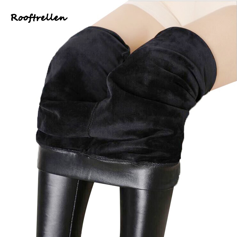 Nouvelle-Hiver-Leggings-Chaud-Legging-paississement-Sexy-Noir-En-Cuir-Pantalon-Taille-Haute-Plus-La-Taille
