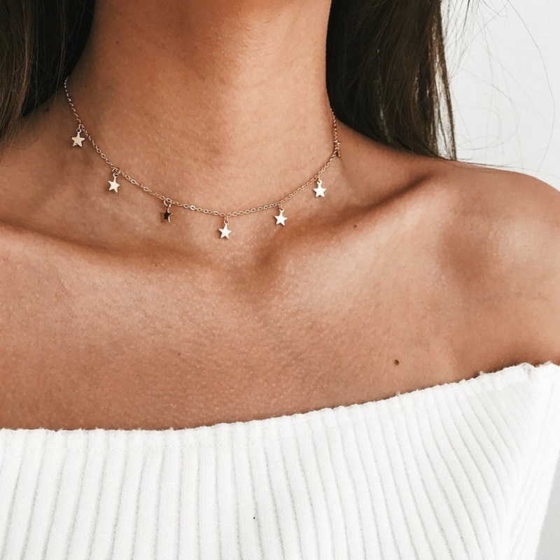 Or-Argent-Couleur-Cha-ne-Gland-toiles-collier-Ras-Du-Cou-pour-Femmes-Boho-Chocker-collier