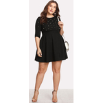 SHEIN-Noir-Col-Rond-Robe-de-Printemps-Grande-Taille-Femmes-Perle-Perles-Ajust-Evas-Grandes-Tailles