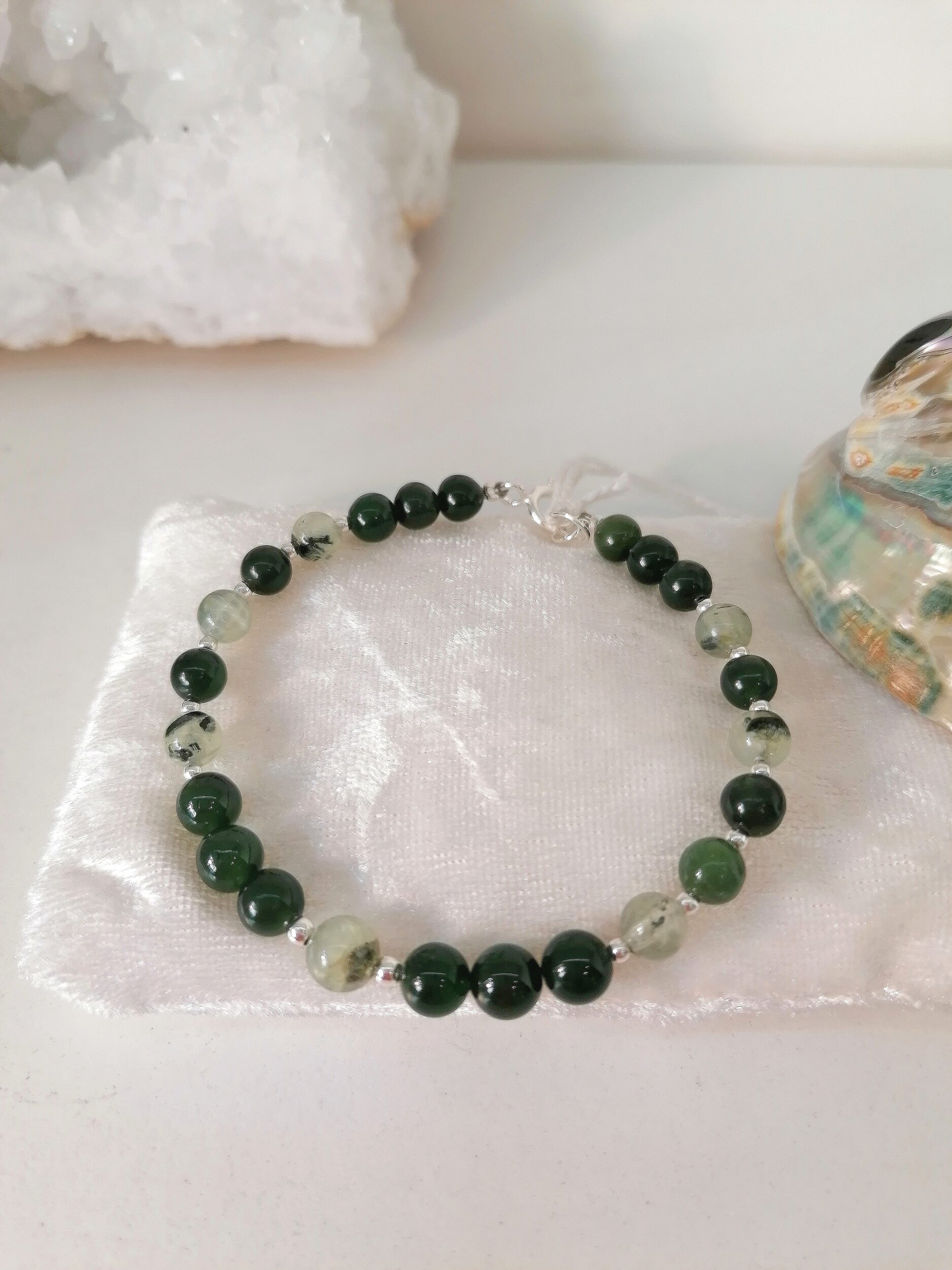 Bracelet préhnite et jade