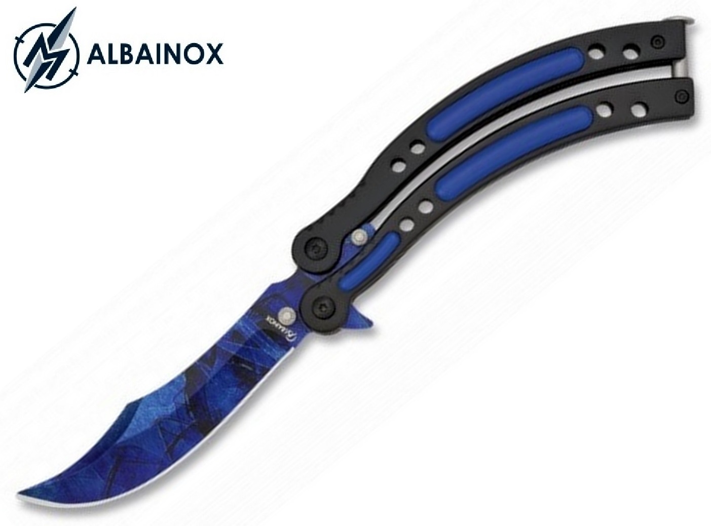 Couteau papillon balisong 23cm design bleu - ALBAINOX