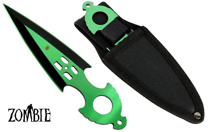 Couteau Zombie dague de lancer 16,4cm - Tout acier inox vert
