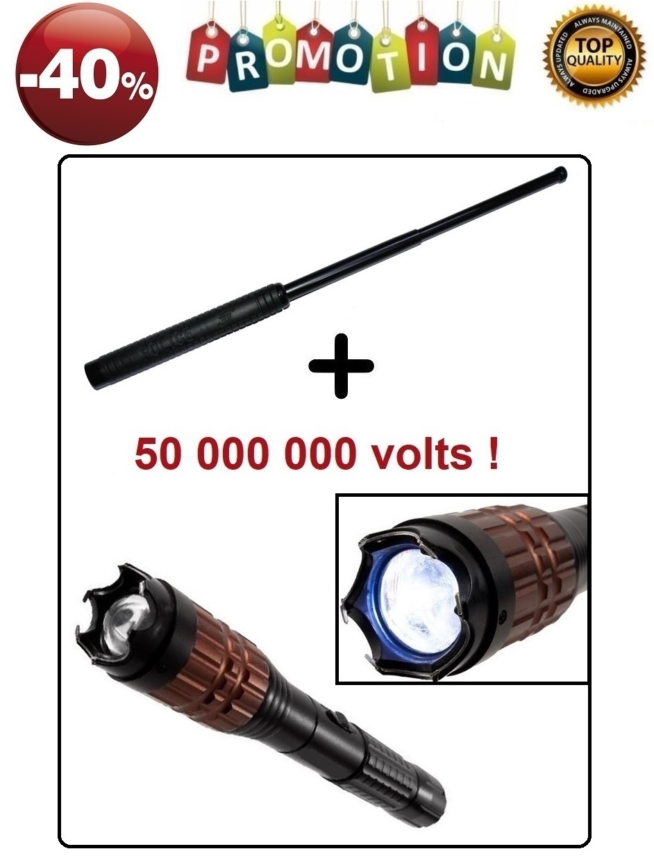 Lot Taser 50 000 000 volts + Matraque 50,5cm = PROMO -40% - Copie