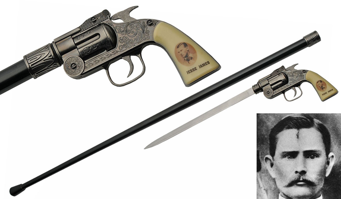 Canne épée JESSE JAMES 93,5cm de marche - Design Revolver