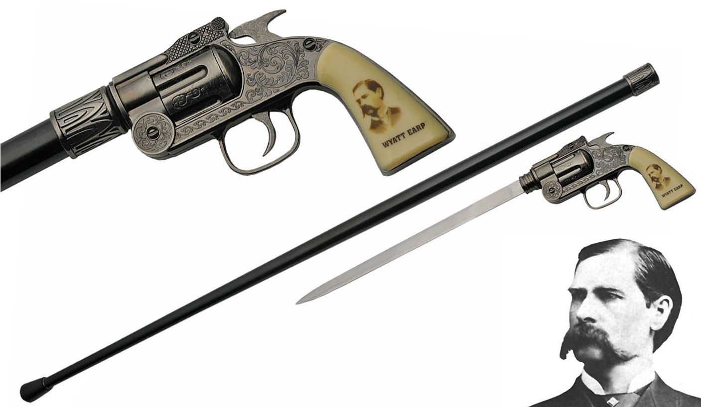 Canne épée WYATT EARP revolver 93,5cm de marche