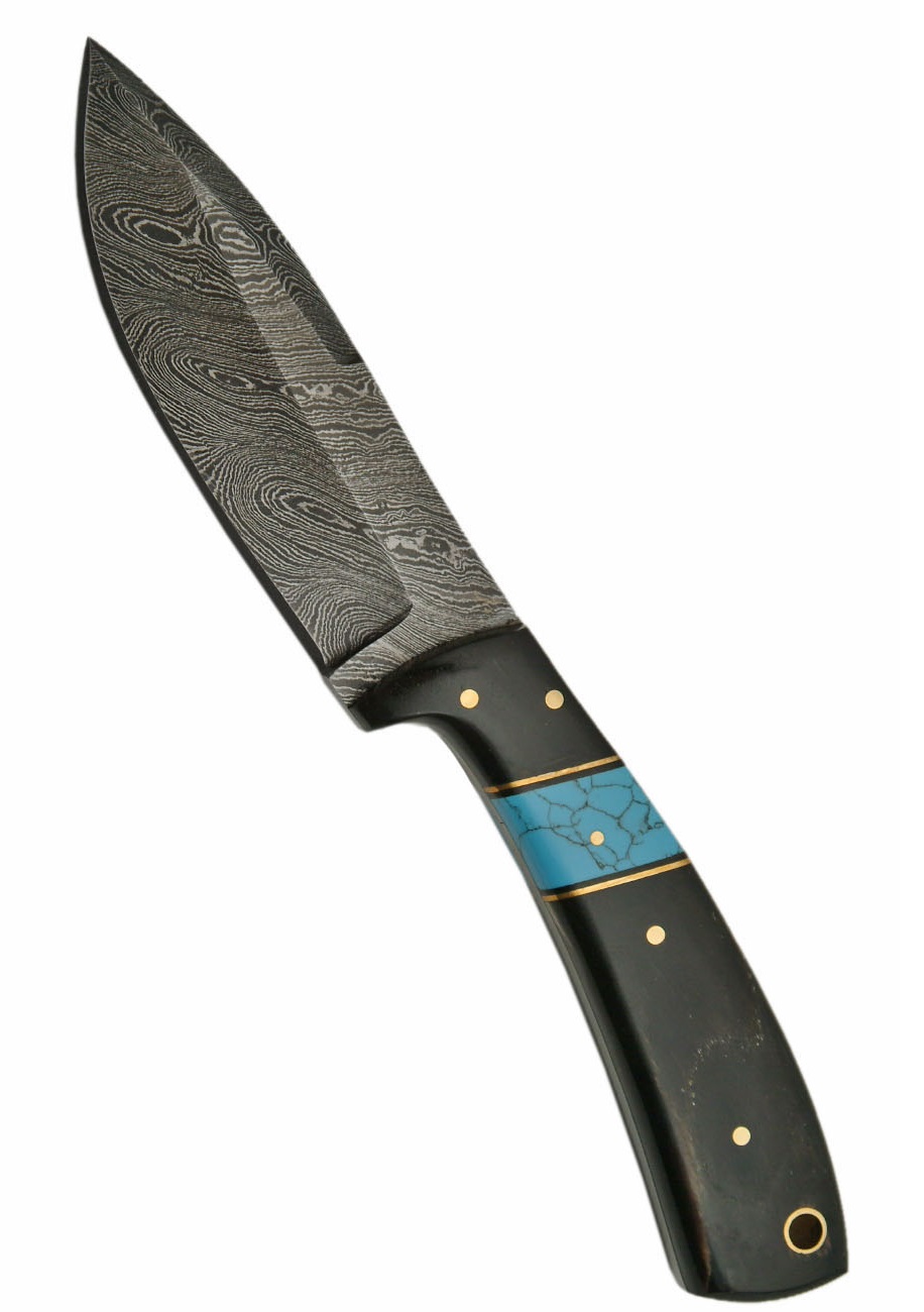 Couteau damas poignard 20,2cm full tang - Corne.