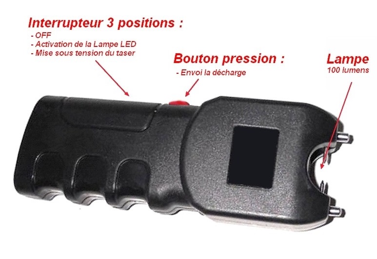 Taser shocker noir lampe LED - Tazer 2 500 000 volts !.