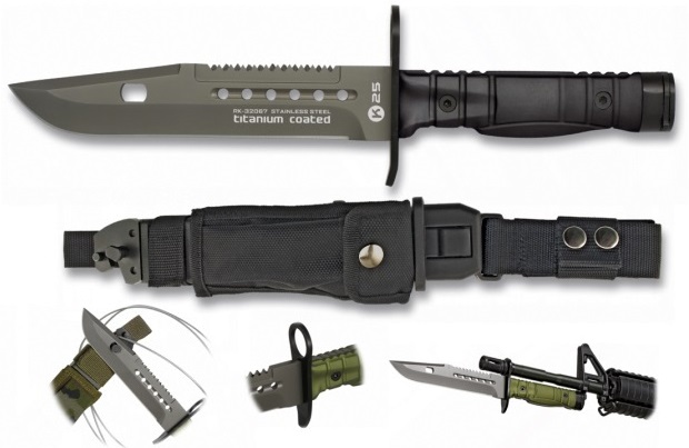 Baïonnette couteau poignard combat titane 31cm noir