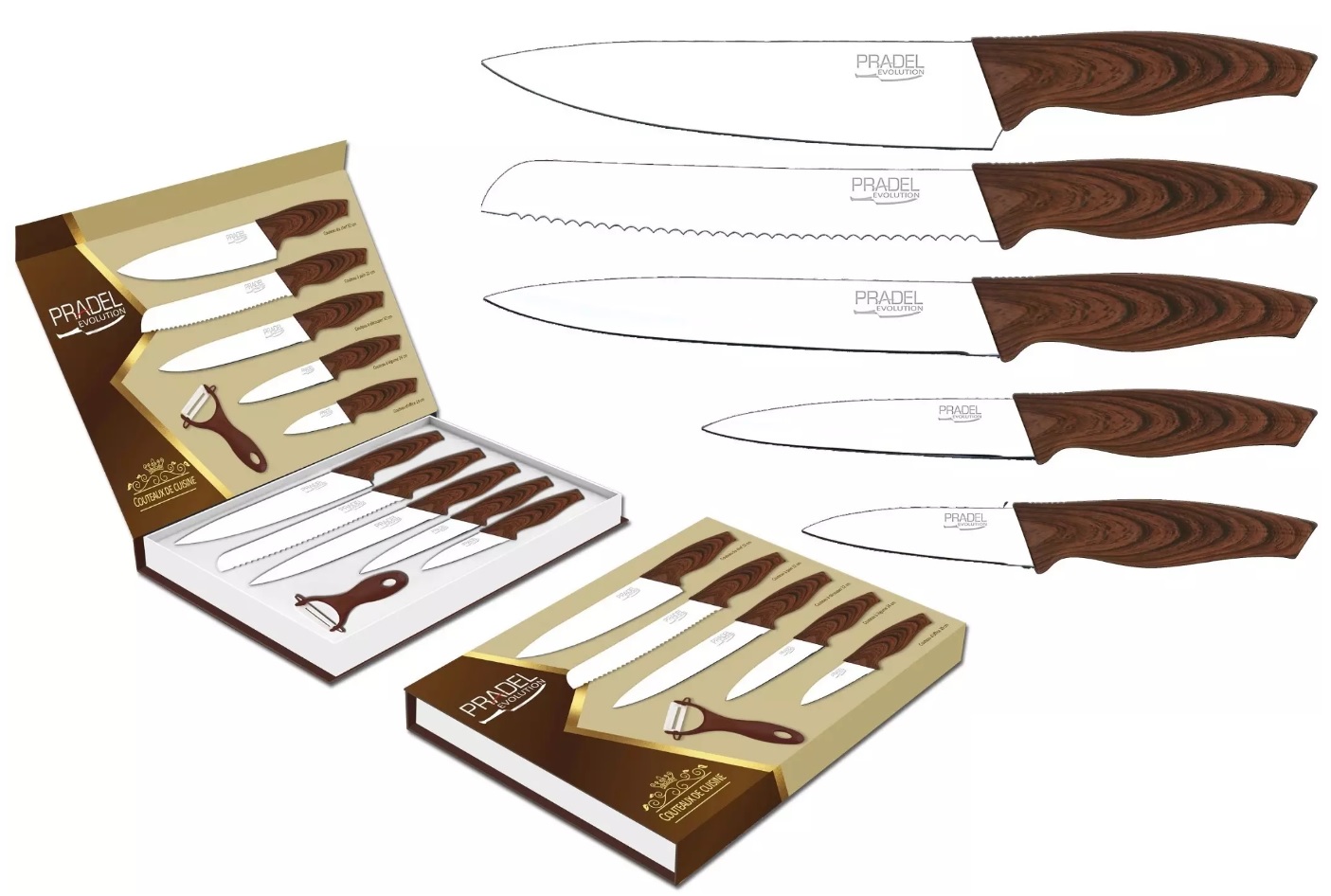 Coffret couteaux PRADEL couteau de cuisine table - Pierre blanche