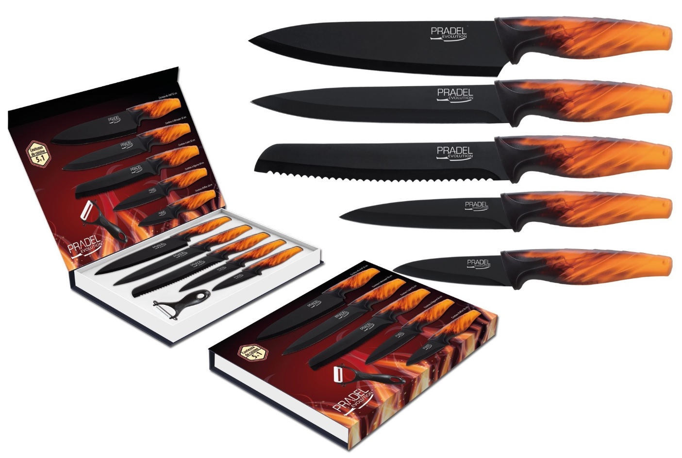 Couteau Couteaux De Cuisine Acier Noir Couteau Set 5 Pcs.