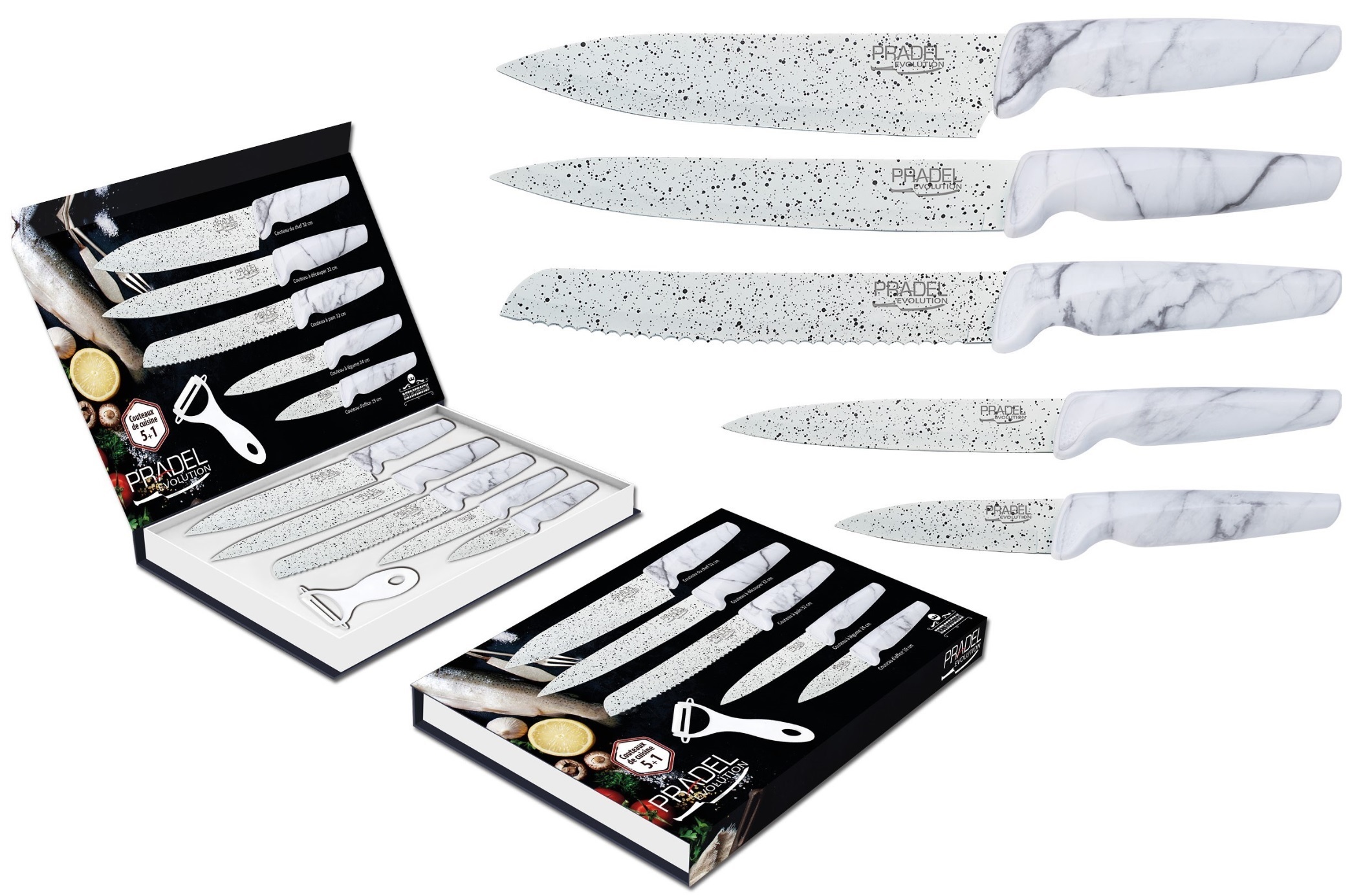 Coffret couteaux PRADEL couteau de cuisine table - Pierre blanche