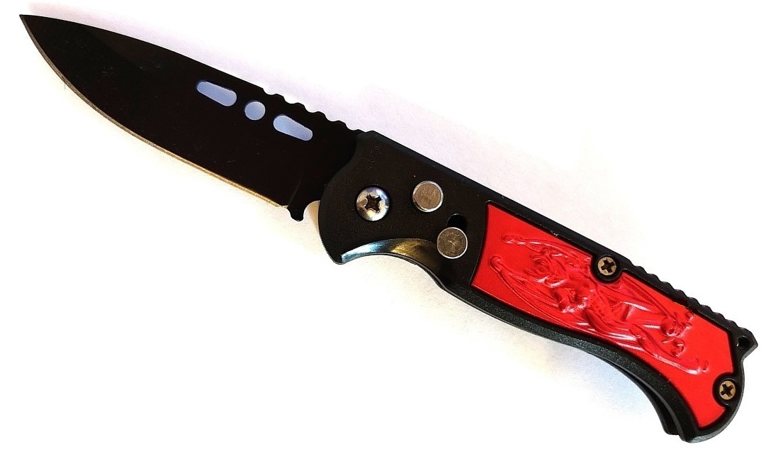 Couteau automatique 15,8cm cran d'arrêt compact rouge.