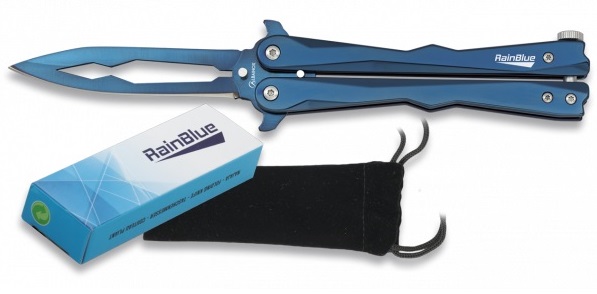 Couteau papillon balisong 21,2cm bleu ALBAINOX.