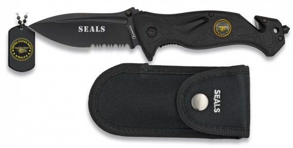 Couteau pliant SEALS 20,5cm - Inclus plaque + étui
