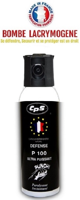 Bombe lacrymogene au gaz CS de 100ml spray defense - Rhinodefense